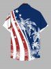 Plus Size Patriotic American Flag Coconut Tree Print Buttons Pocket Shirt For Men -  