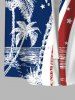 Plus Size Patriotic American Flag Coconut Tree Print Buttons Pocket Shirt For Men -  