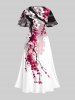 Plus Size Oriental Ink Plum Bossom Flower Print Split Dress -  