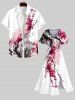 Plus Size Oriental Ink Plum Bossom Flower Print Split Dress -  