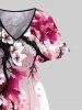 Plus Size Oriental Ink Plum Bossom Flower Print Split Dress -  