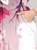 Plus Size Oriental Ink Plum Bossom Flower Print Split Dress -  