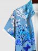 Plus Size Flower Leaf Print Hawaii Ombre Buttons Pocket Shirt For Men -  