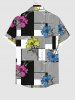 Plus Size Flower Striped Colorblock Scarf Graphic Print Hawaii Button Pocket Shirt For Men -  