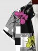 Plus Size Flower Striped Colorblock Scarf Graphic Print Hawaii Button Pocket Shirt For Men -  