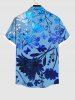 Plus Size Flower Leaf Print Hawaii Ombre Buttons Pocket Shirt For Men -  