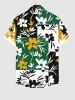 Plus Size Flower Colorblock Print Hawaii Button Pocket Shirt For Men -  
