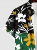 Plus Size Flower Colorblock Print Hawaii Button Pocket Shirt For Men -  