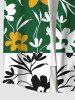 Plus Size Flower Colorblock Print Hawaii Button Pocket Shirt For Men -  