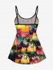 Coconut Tree Tie Dye Ombre Sun Print Boyleg Hawaii Tankini Swimsuit(Adjustable Shoulder Strap) -  