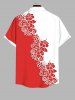 Plus Size Two Tone Colorblock Flowers Print Buttons Pocket Hawaii Shirt For Men -  