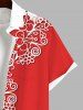 Plus Size Two Tone Colorblock Flowers Print Buttons Pocket Hawaii Shirt For Men -  