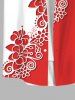 Plus Size Two Tone Colorblock Flowers Print Buttons Pocket Hawaii Shirt For Men -  