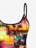 Coconut Tree Tie Dye Ombre Sun Print Boyleg Hawaii Tankini Swimsuit(Adjustable Shoulder Strap) -  