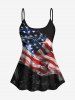 Patriotic American Flag Smog Print Boyleg Tankini Swimsuit(Adjustable Shoulder Strap) -  