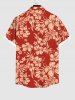 Plus Size Tropical Leaf Flowers Print Buttons Pocket Hawaii Shirt For Men -  
