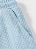 Men's Matching Two Piece Co Ord Solid Color Textured Button Up Short Sleeves Shirt and Drawstring Casual Shorts Set -  