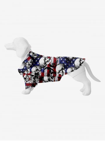 Pet's Skulls Ink Painting Patriotic American Flag Print Button Shirt