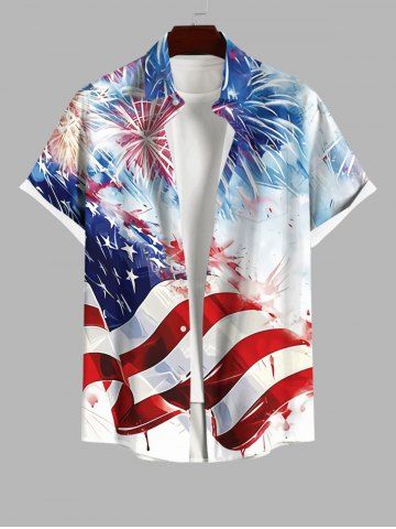 Plus Size Tie Dye Ombre Fireworks Painting Splatter American Flag Print Button Pocket Shirt For Men - MULTI-A - 4XL