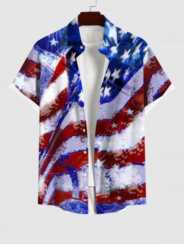 Plus Size Patriotic American Flag Tie Dye Print Buttons Pocket Shirt For Men