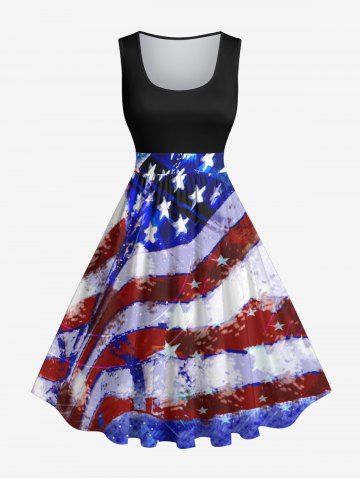 Plus Size Patriotic American Flag Tie Dye Print 1950s Vintage Dress - MULTI-A - 2X
