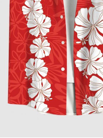 Plus Size Tropical Flowers Wreath Print Buttons Pocket Hawaii Shirt For Men
