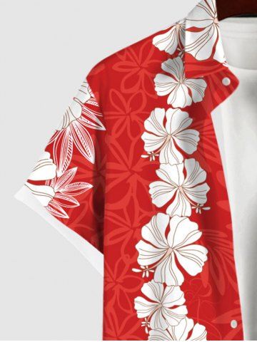 Plus Size Tropical Flowers Wreath Print Buttons Pocket Hawaii Shirt For Men