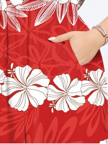 Plus Size Tropical Flowers Wreath Print Hawaii Split Midi Dress