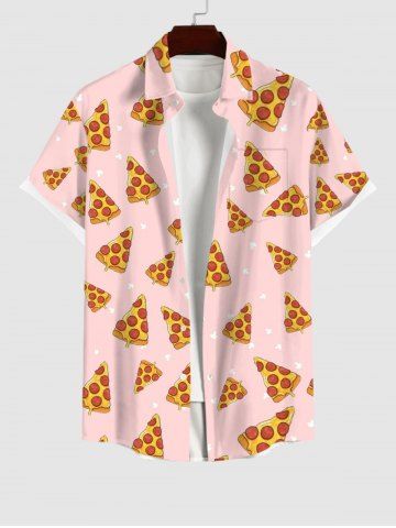 Plus Size Pizza Print Button Pocket Shirt For Men - LIGHT PINK - S