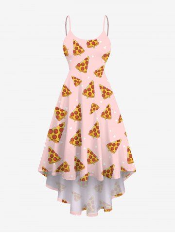 Plus Size Pizza Print High Low Asymmetric Backless A Line Cami Dress - LIGHT PINK - M