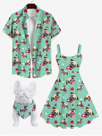 Cute Dog Heart Paw Print Dog And Owner Matching Outfits - GREEN