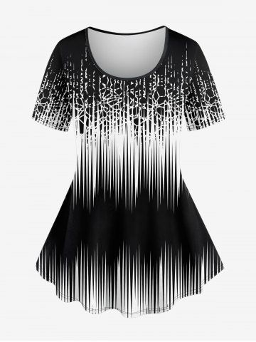Plus Size Floral Two Tone Light Beam 3D Print T-shirt - BLACK - 3X