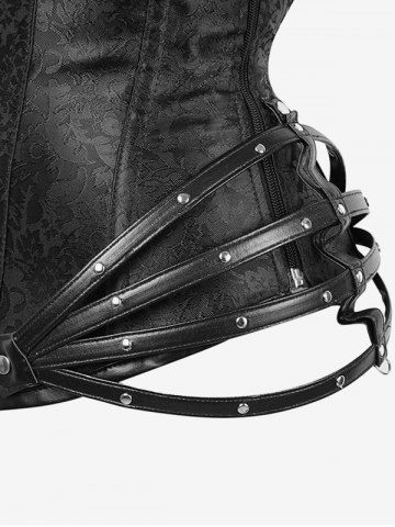 Gothic Halter Crisscross PU Leather Strappy Brocade Corset
