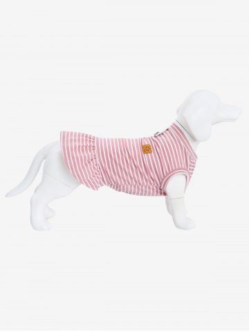 Pet's Striped Print Smile Stickers Ruffles Top - LIGHT PINK - 3XL