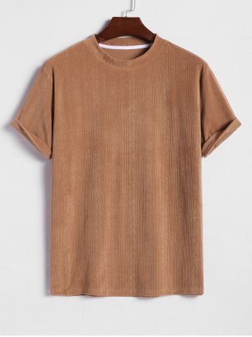 Men's Jacquard Flocking Casual Short Sleeves T-Shirt - COFFEE - L