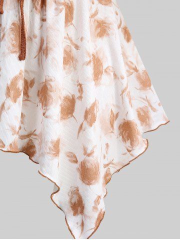 Plus Size Ombre Flower Print Lace Up Backless Handkerchief Tank Top