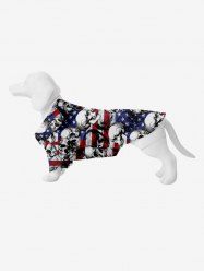 Pet's Skulls Ink Painting Patriotic American Flag Print Button Shirt -  