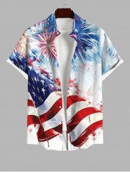 Plus Size Tie Dye Ombre Fireworks Painting Splatter American Flag Print Button Pocket Shirt For Men -  