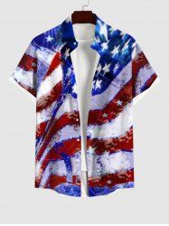 Plus Size Patriotic American Flag Tie Dye Print Buttons Pocket Shirt For Men -  