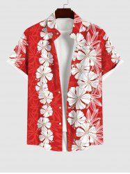 Plus Size Tropical Flowers Wreath Print Buttons Pocket Hawaii Shirt For Men -  