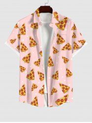 Plus Size Pizza Print Button Pocket Shirt For Men -  