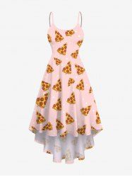 Plus Size Pizza Print High Low Asymmetric Backless A Line Cami Dress -  