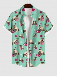 Plus Size Cute Dog Heart Paw Print Button Pocket Shirt For Men -  