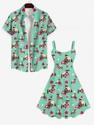 Cute Dog Heart Paw Print Plus Size Matching Set For Couples -  