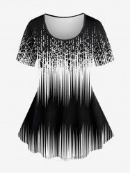 Plus Size Floral Two Tone Light Beam 3D Print T-shirt -  