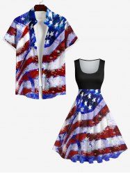 Patriotic American Flag Tie Dye Print Plus Size Matching Outfit For Couples -  