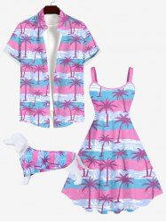 Tropical Coconut Tree Bubble Colorblock Print Hawaii Dog and Owner Matching Outfits -  