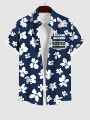 Plus Size Floral Striped Print Hawaii Button Pocket Shirt For Men -  