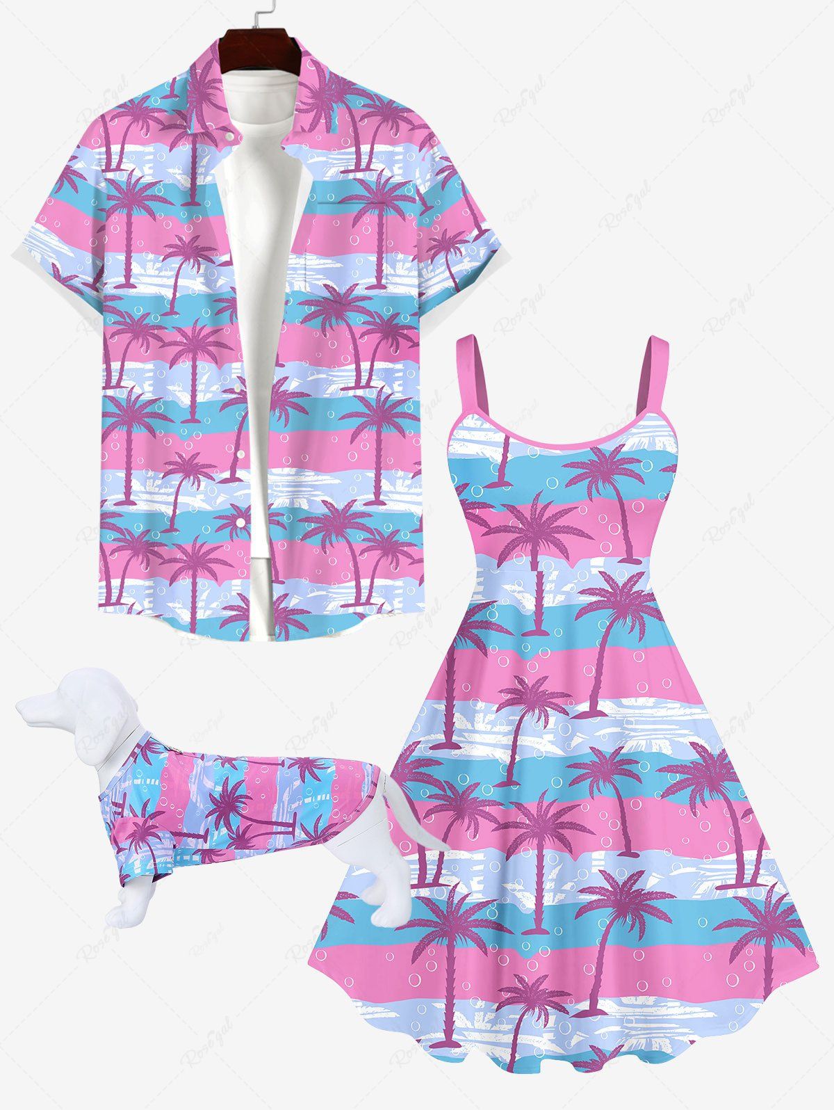 Cheap Tropical Coconut Tree Bubble Colorblock Print Hawaii Dog and Owner Matching Outfits  