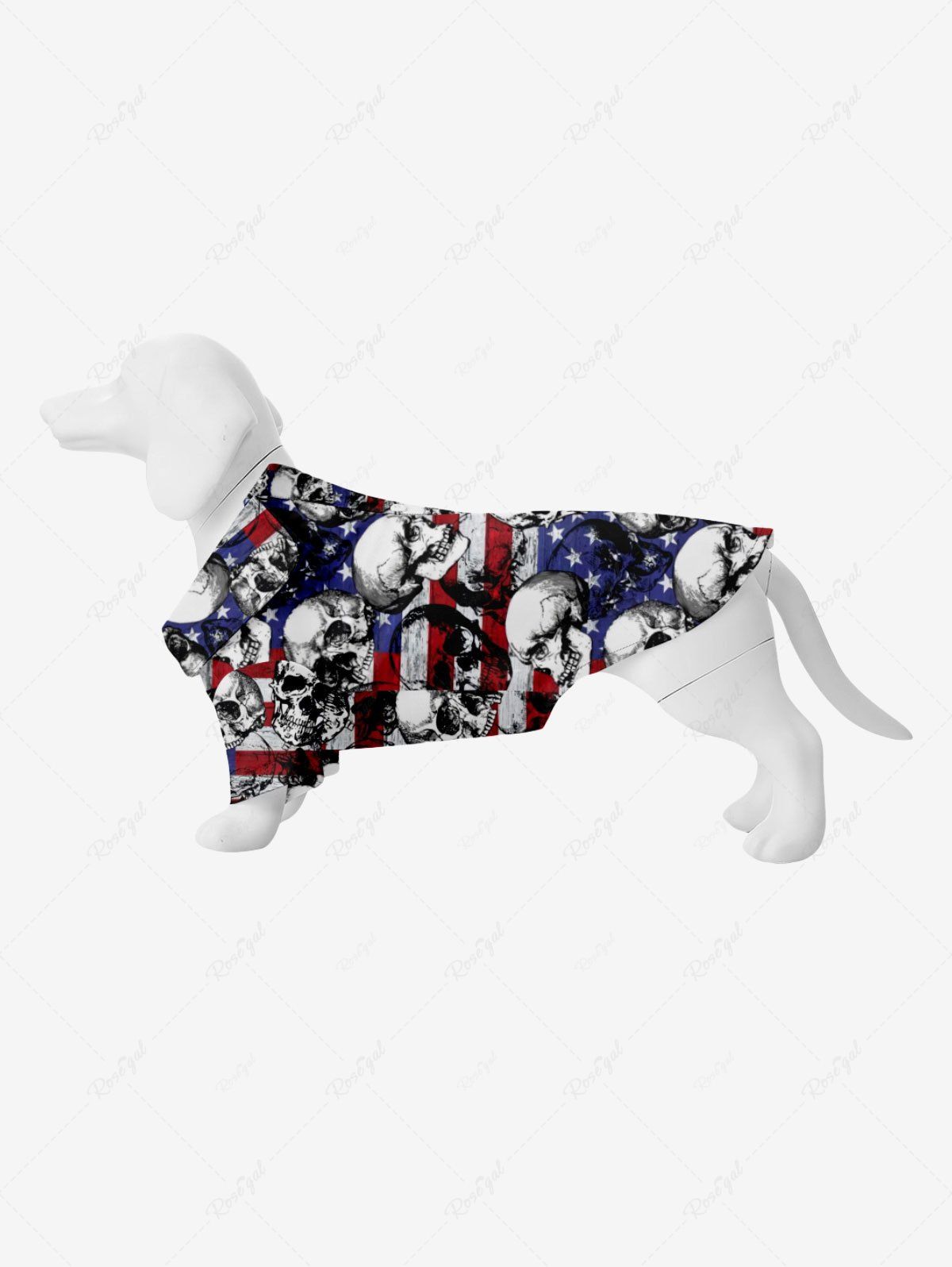 Store Pet's Skulls Ink Painting Patriotic American Flag Print Button Shirt  